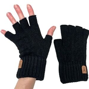 Cable Knit Fingerless Gloves Black Texting Driving Warm Soft Winter Mens Womens